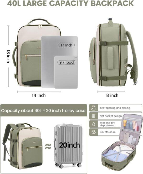 LOVEVOOK 40L Travel Backpack for Women & Men, Large Carry on Backpack for Airplanes with 3 Packing Cubes, TSA Personal Item Travel Bag fits 17" Laptop, Waterproof Weekender Essentials Airline Approved - Image 6