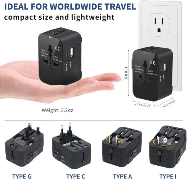 Travel Adapter with USB C, Universal All in One Worldwide Travel Adapter Power Converters Wall Charger AC Power Plug Adapter USB Type C Charging Ports for USA EU UK AUS Black - Image 4