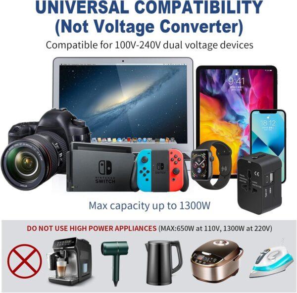 Travel Adapter with USB C, Universal All in One Worldwide Travel Adapter Power Converters Wall Charger AC Power Plug Adapter USB Type C Charging Ports for USA EU UK AUS Black - Image 5