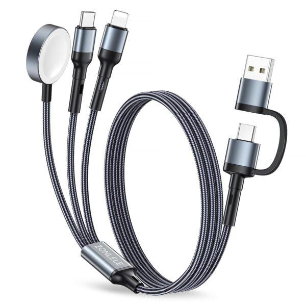 Charger Cable for Apple Watch Upgraded 3 in 2 iPhone Watch Charger USB C Multi Charging Cable Compatible with iWatch Ultra/SE/10/9/8/7/6/5/4/3/2/1 & iPhone 16/15/14/13/12/11/Galaxy S23-4FT