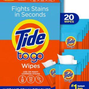 Tide Stain Remover for Clothes, Tide To Go Wipes, Instant Stain Remover for Clothes, Travel & Pocket Size, 20 Count